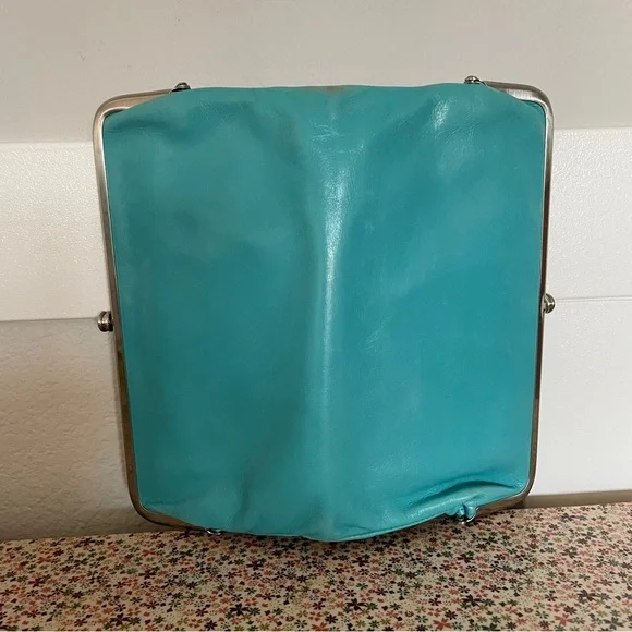 HOBO Leather Lauren Clutch in a Light Aqua,Turquoise Blue with Dust Bag - Picture 3 of 10